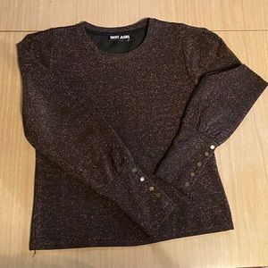 DKNY Metallic Puff Sleeve Stretchy Top